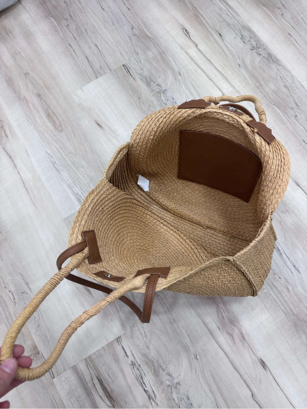 Rattan weave circle beach handbag tote Farmers market style bag - Picture 6 of 9
